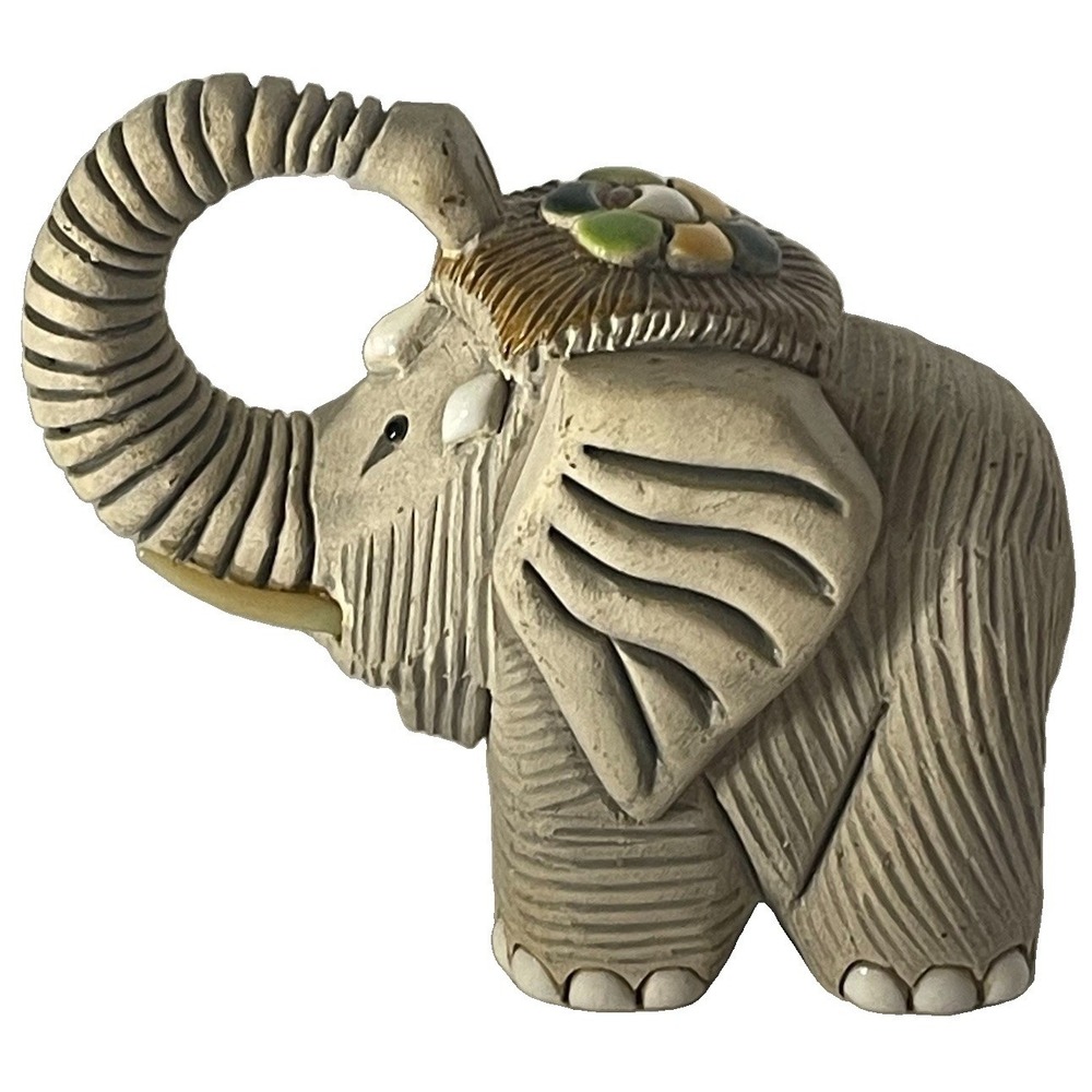 Vintage Artesania Rinconada Elephant Figurine Uruguay Hand-Carved‎ Pottery